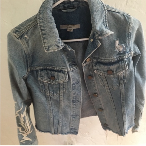 All Saints embroidered jean jacket sz xs - Picture 7 of 8